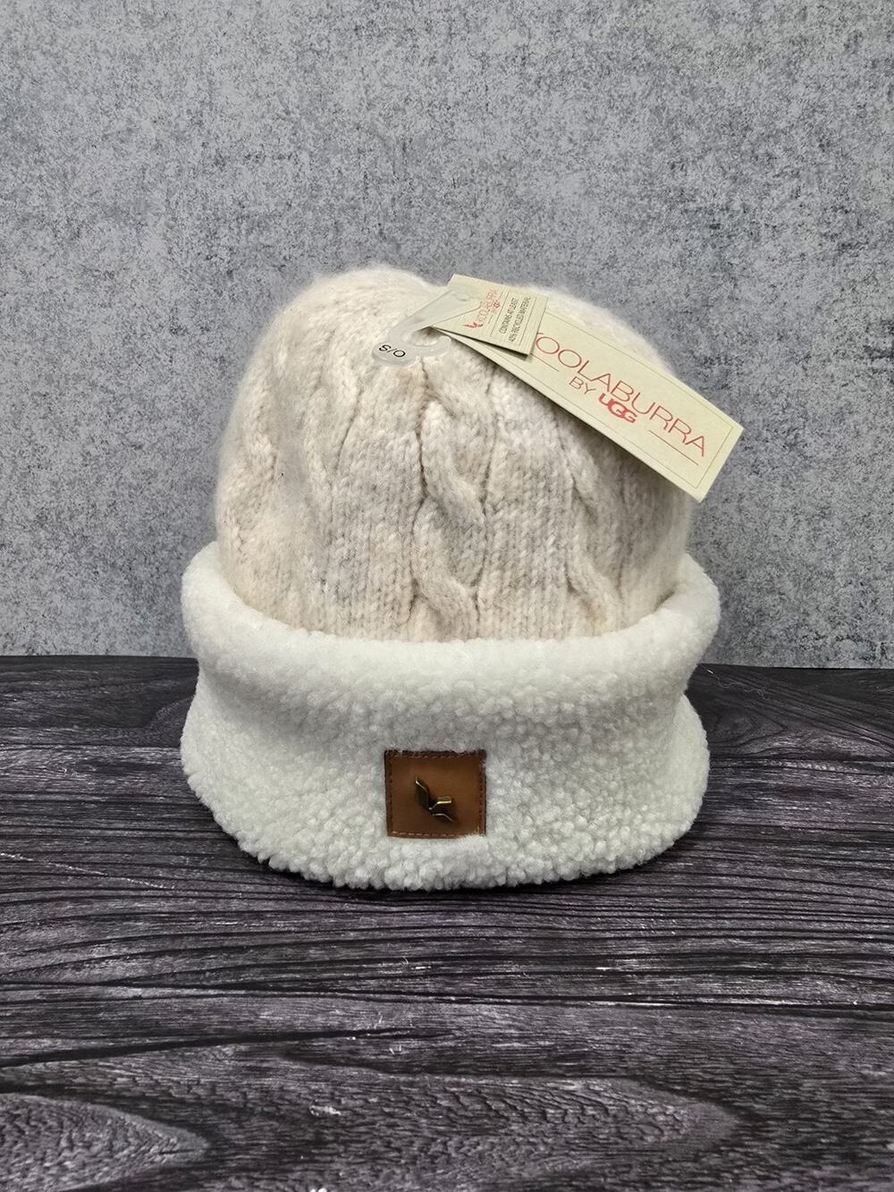 Koolaburra by UGG Fluff Cuff Beanie Women OS White Nimbus Winter Faux Fur 101534